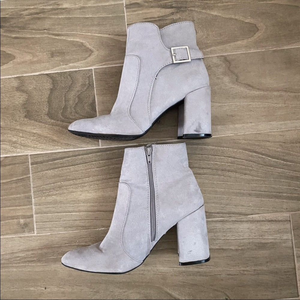 Buckle Charlotte Russe Gray Heeled Suede Booties