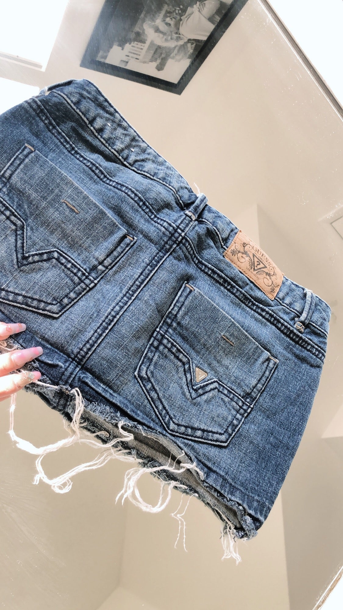 Vintage Y2K Guess Mini Distressed Blue Denim Jean Skirt