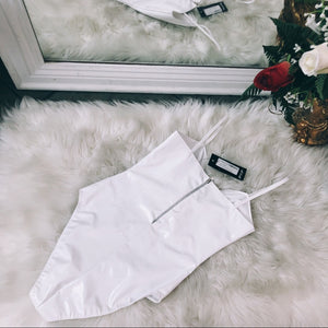 Nasty Gal White Sweetheart Neck Polyvinyl Bodysuit