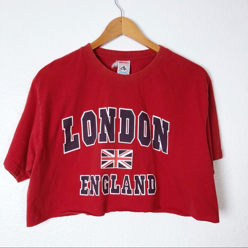 Red London England Flag England Crop Top T-Shirt