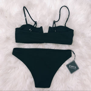 Black Straight Edge Swimsuit Top and Bottom