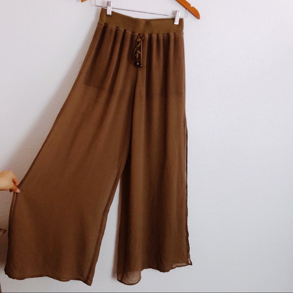 Loose Mesh Brown 2 Layered Pants with Shorts