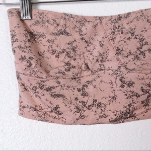 Pastel Pink Floral Strapless Bandeau Crop Top