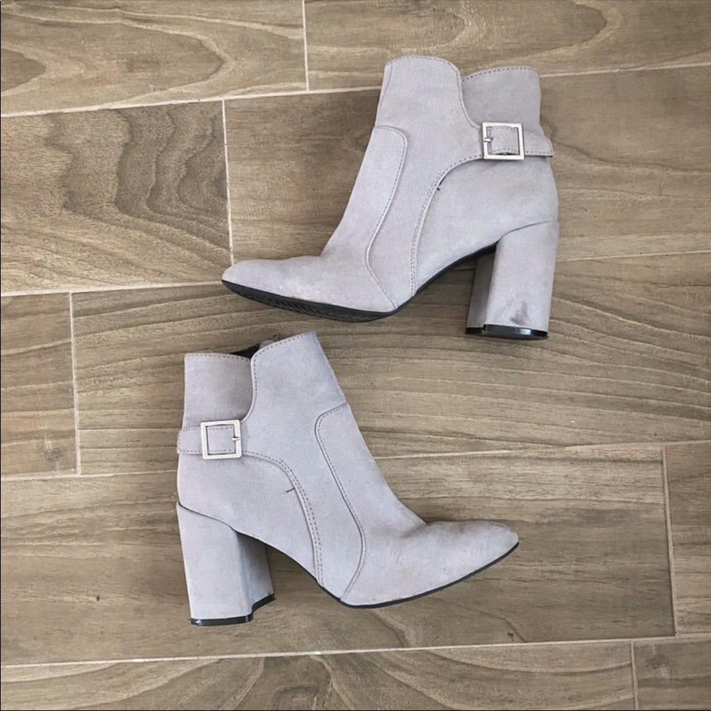 Buckle Charlotte Russe Gray Heeled Suede Booties