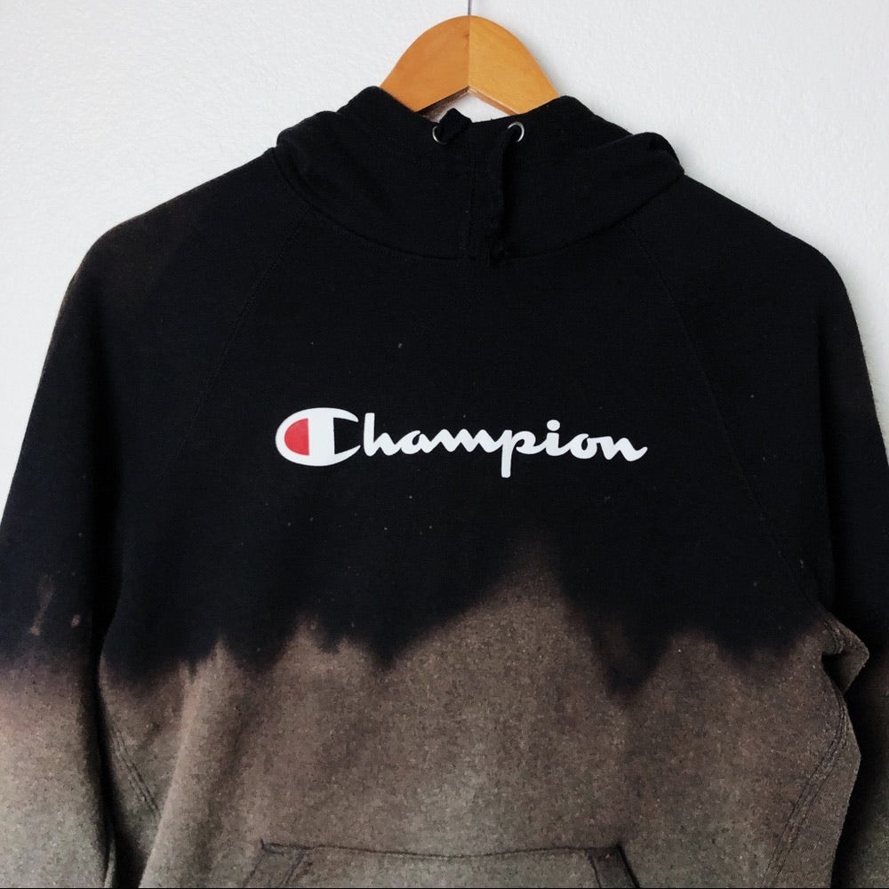 Custom Champion Acid Dripped Black & Brown Hoodie