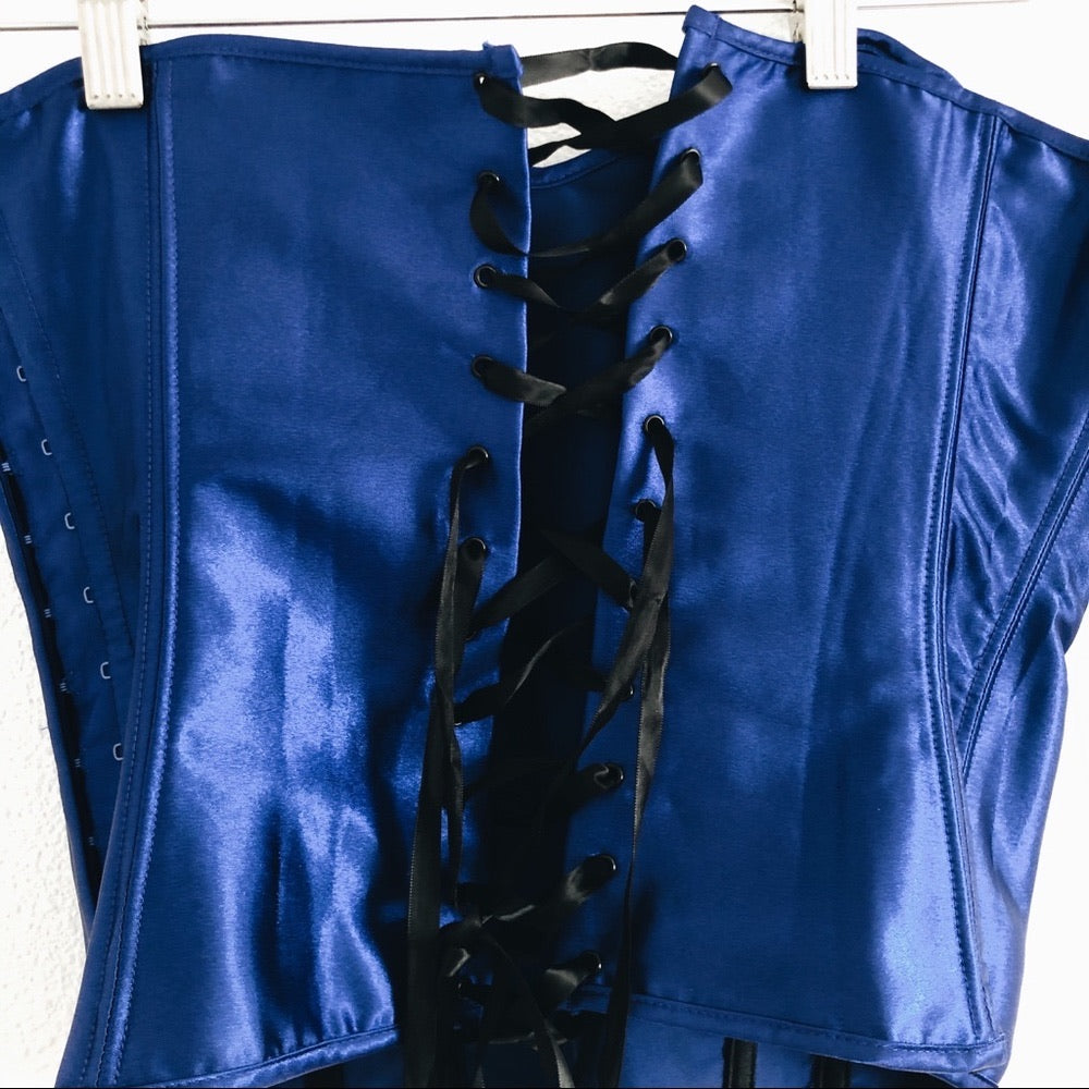 Royal Blue Ribbed Strapless Corset Top