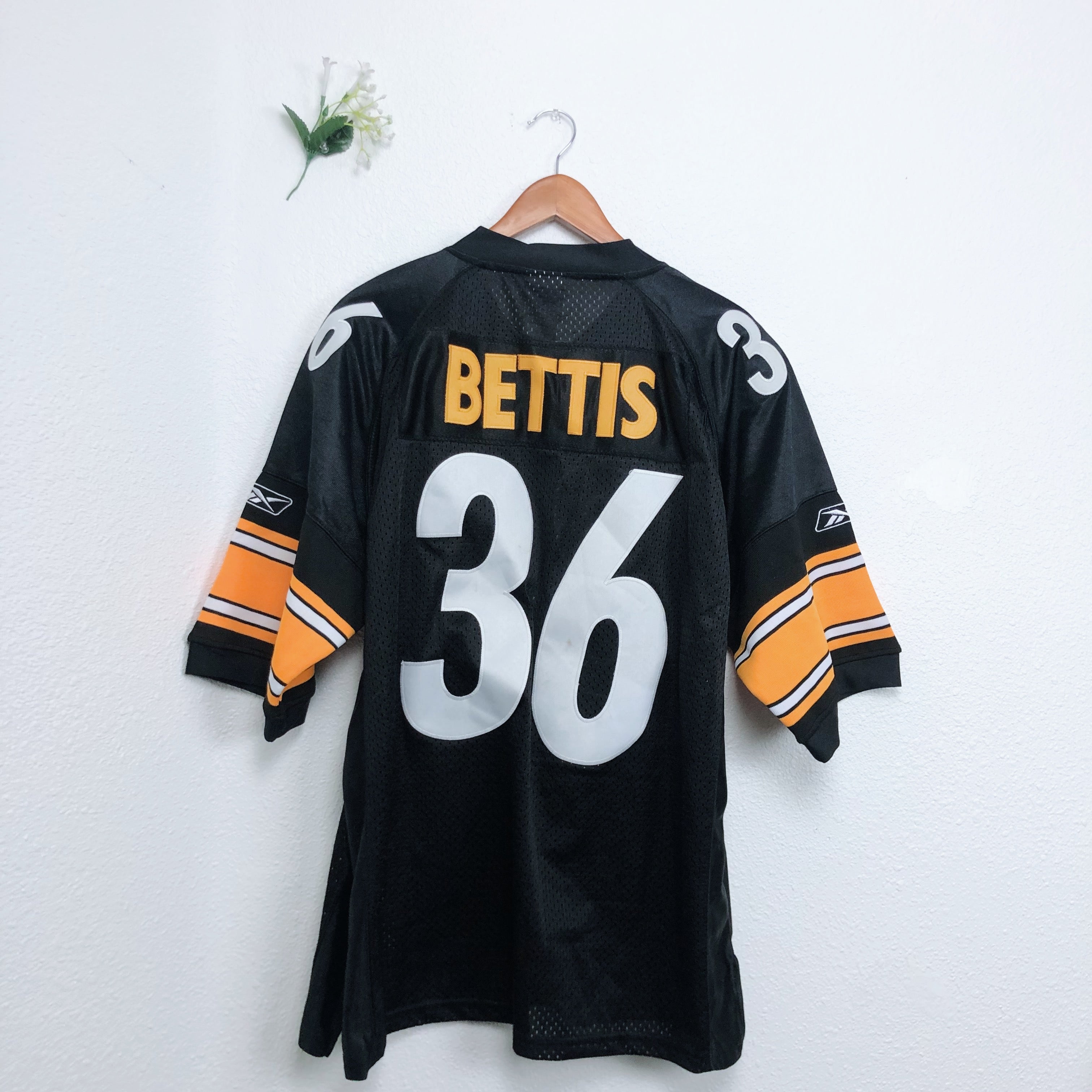 NFL Onfield Reebok Bettis 36 Steelers Black and Yellow Football  Jersey