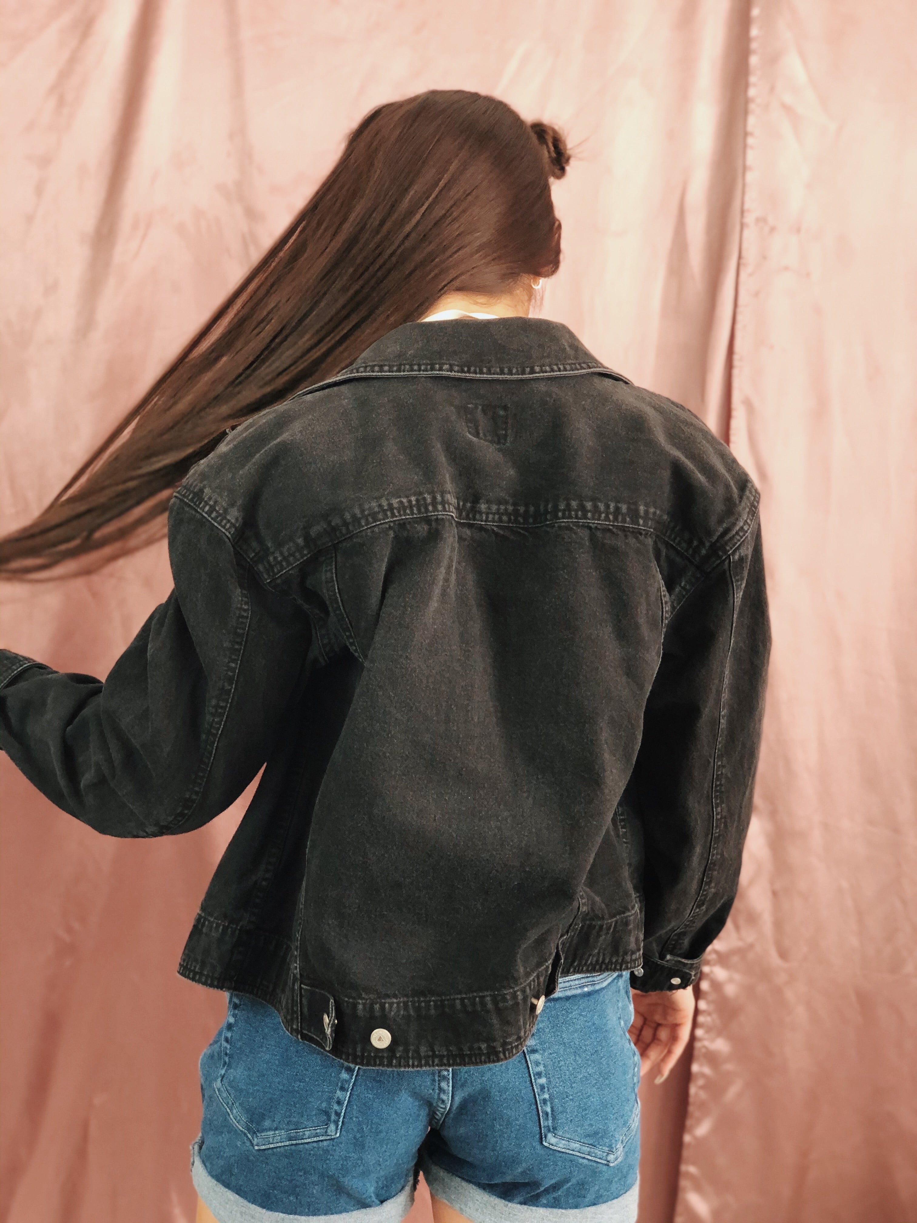 Unisex Black Denim Zip Up Jacket