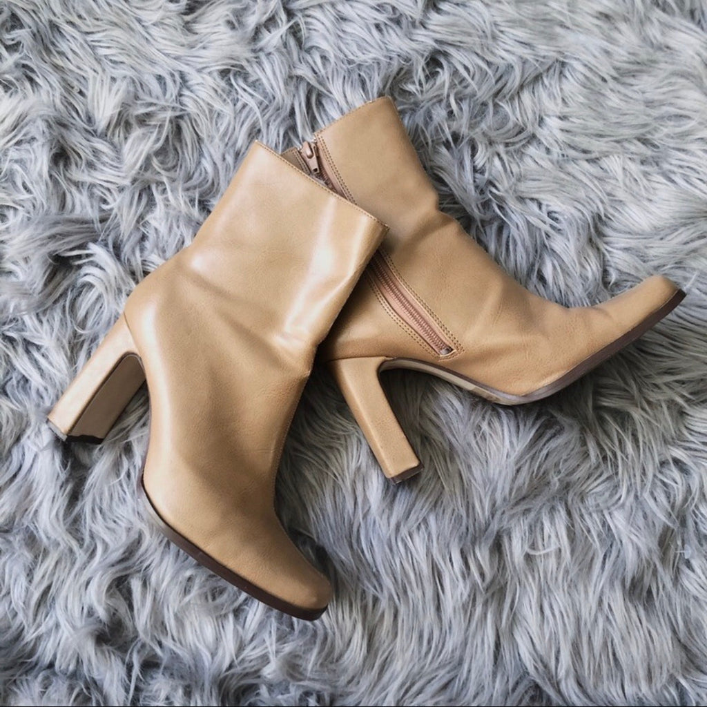 Thinking of You Tan Squared Ankle Boots