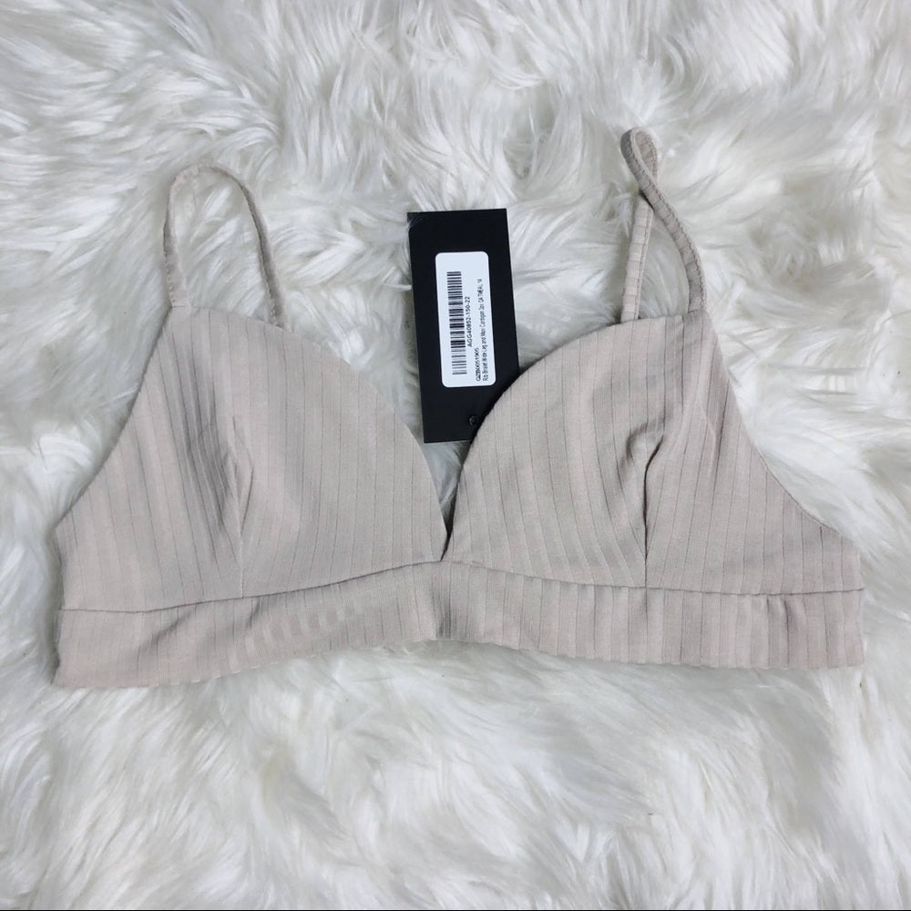 Mocha Oatmeal Brown Ribbed Bralette Crop Top