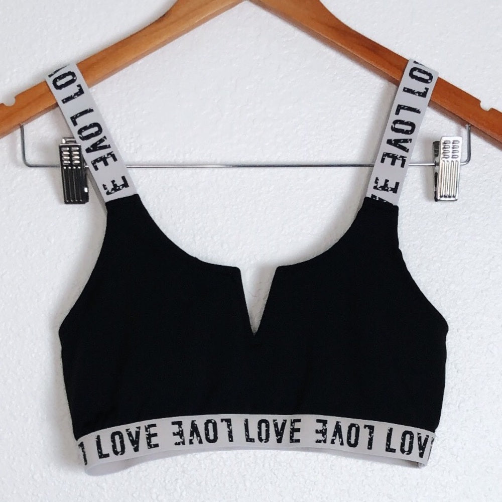 Black Stretchy Love V Cut Crop Top