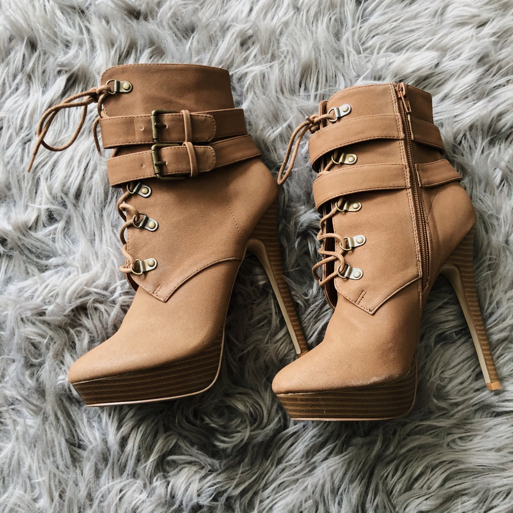 Too Bae 4 U Tan Lace Up Booties