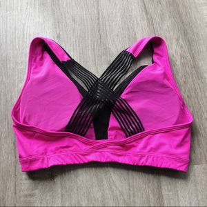 Hot Pink Stretchy and Mesh Padded Sports Bra