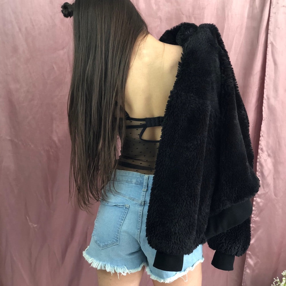 Black Forever 21 Fuzzy Soft Teddy Bear Zip Jacket