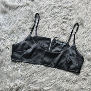 PLT Black Satin Scoop Neck Crop Top