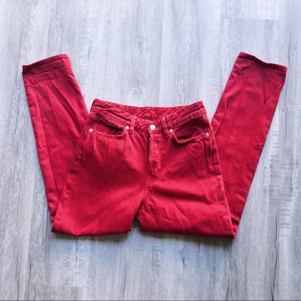 Red High Waist Vintage Fit Denim Pants