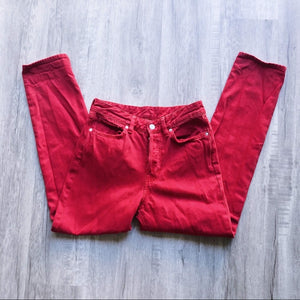 Red High Waist Vintage Fit Denim Pants