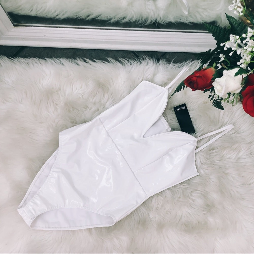 Nasty Gal White Sweetheart Neck Polyvinyl Bodysuit