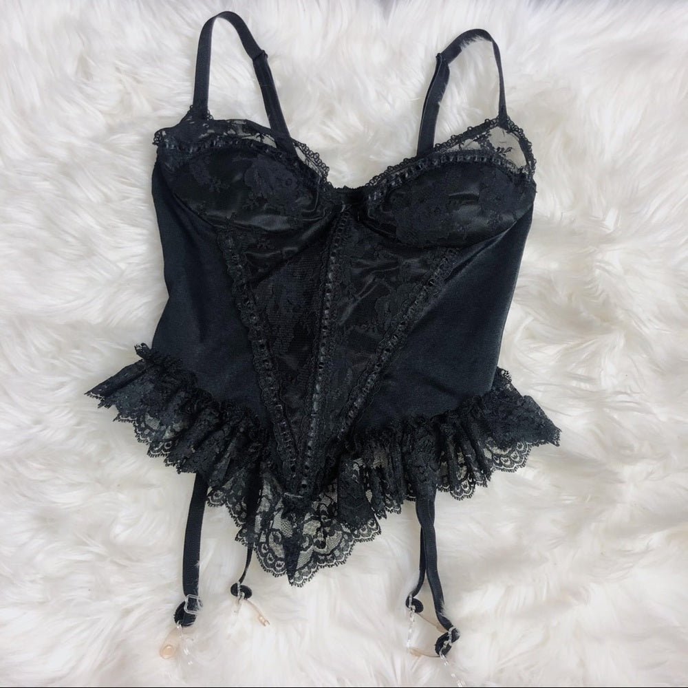 Black Ribbed Lace Baby Doll Corset Top