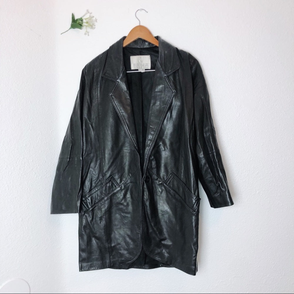 Vintage Bullocks Wilshire Black Leather Button Up Coat Jacket