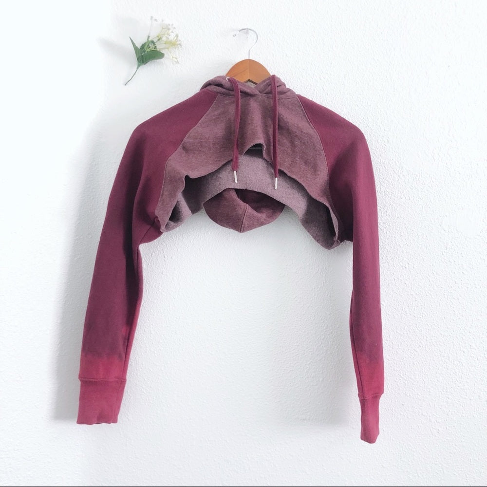 Ombré Maroon Cropped Long Sleeve Hoodie