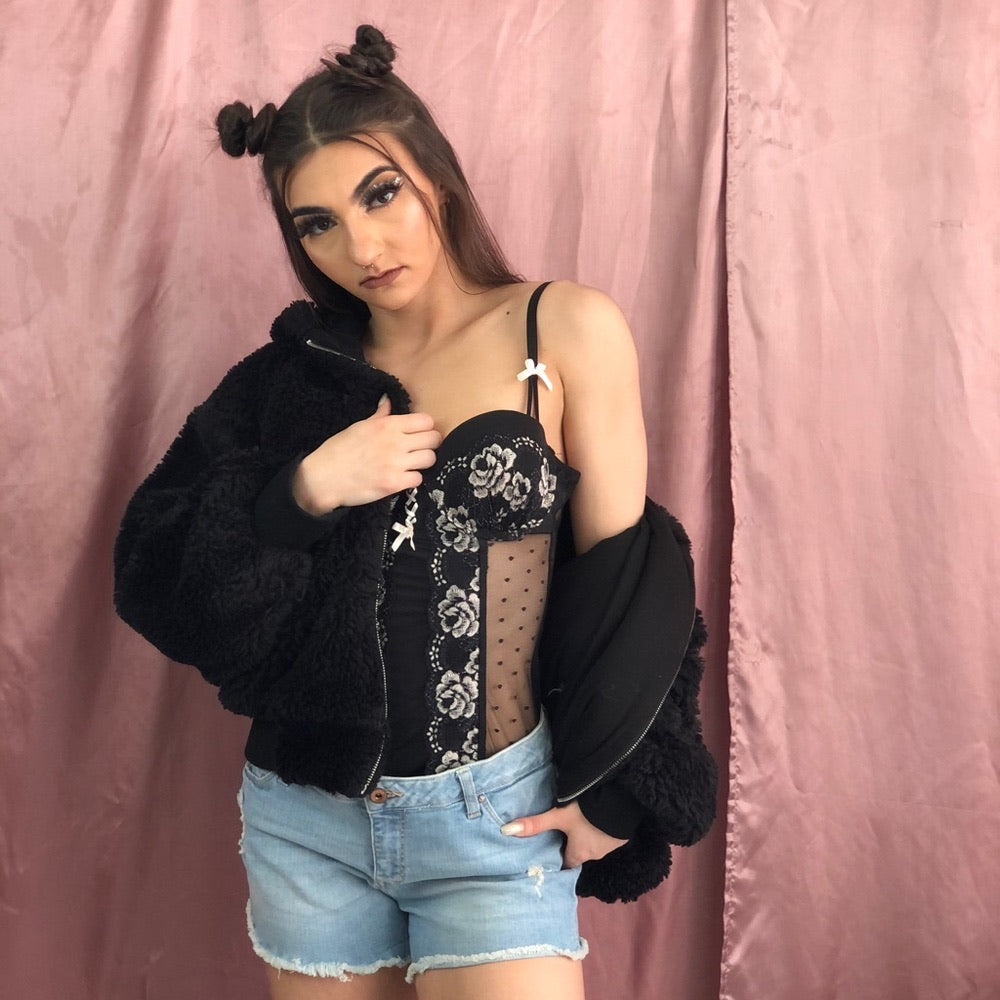 Black Forever 21 Fuzzy Soft Teddy Bear Zip Jacket