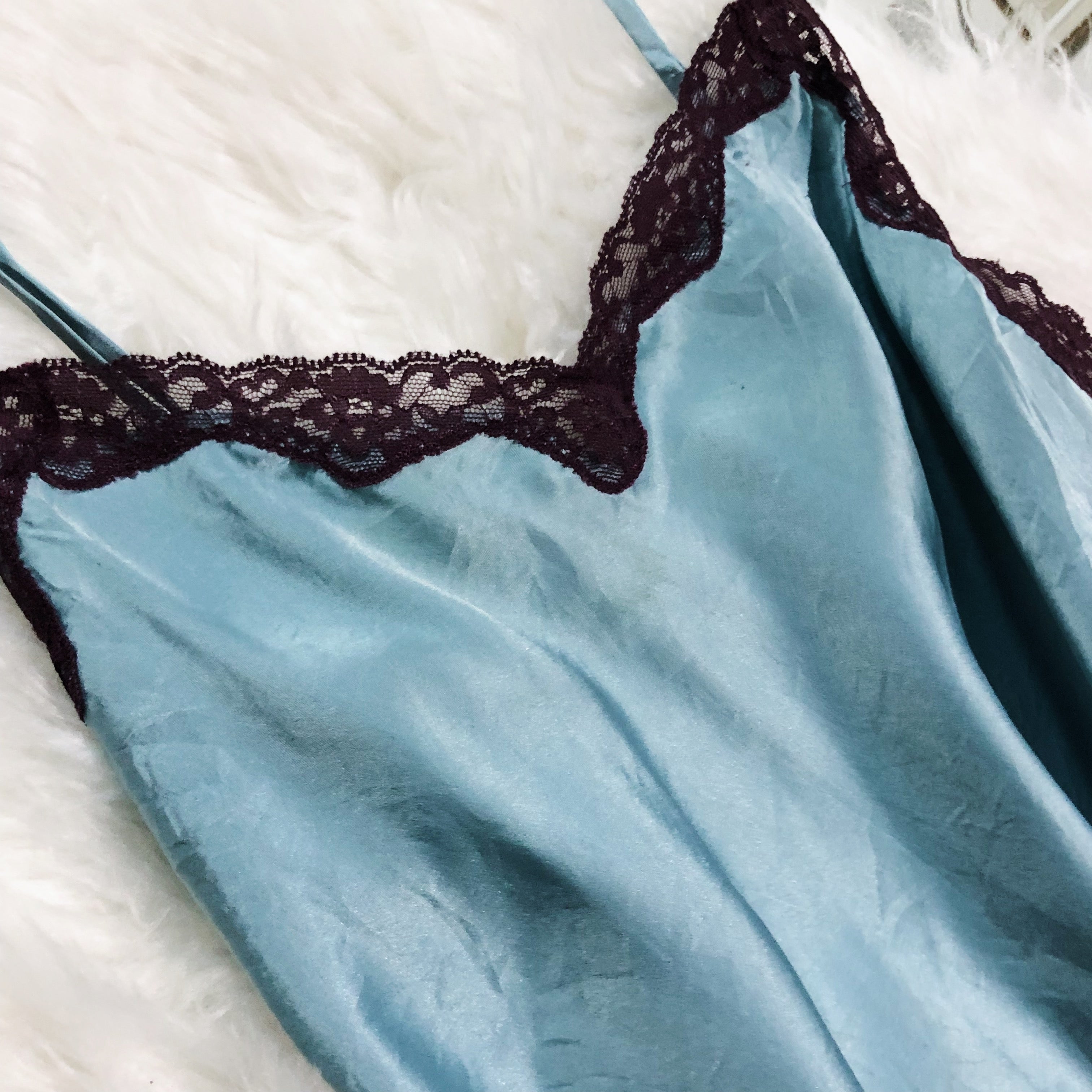 Victoria’s Secret Teal Lace Trim Detailed Lingerie Slip Dress