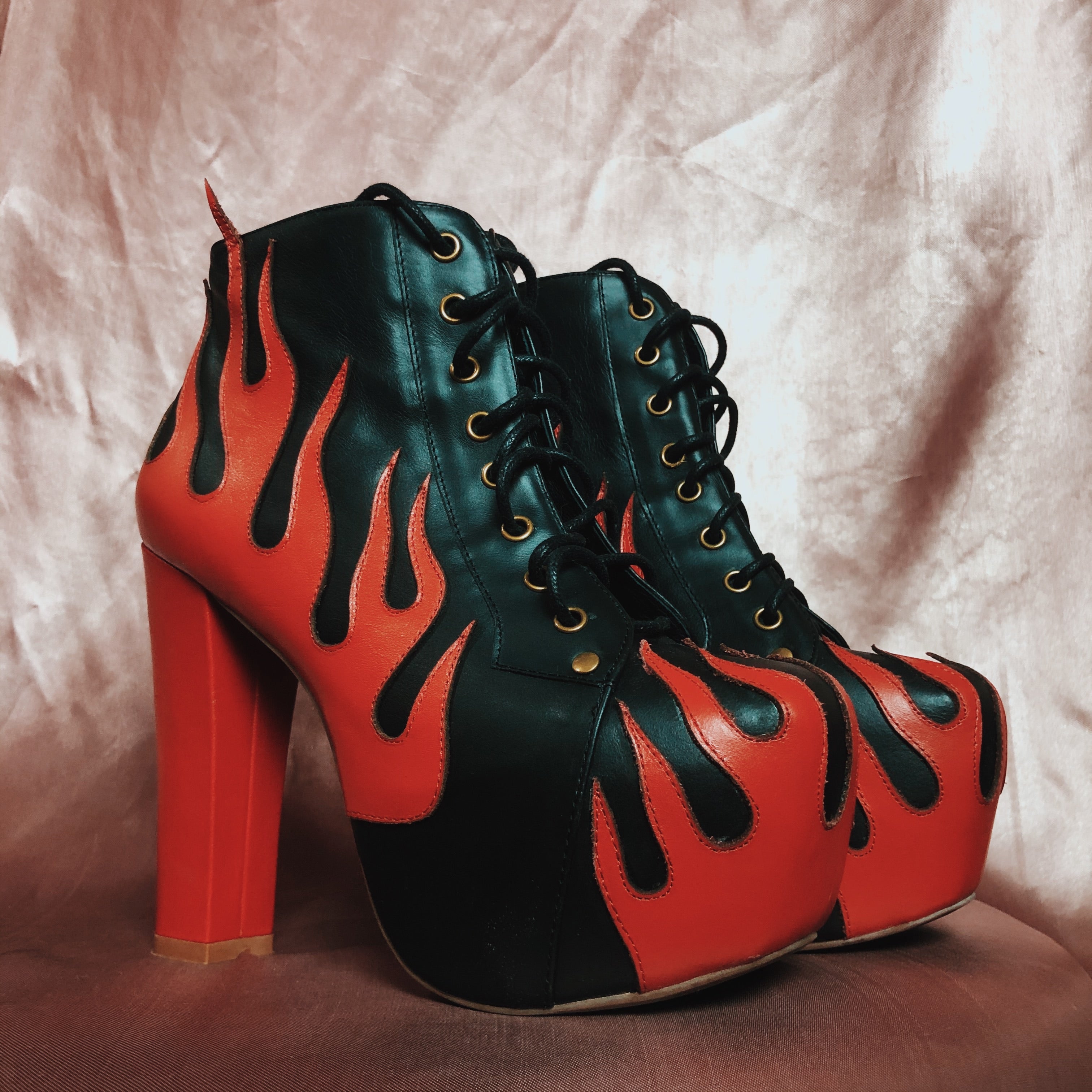 Fave Baddie Flames Rare Black & Red Jeffery Campbell Lolitas Booties