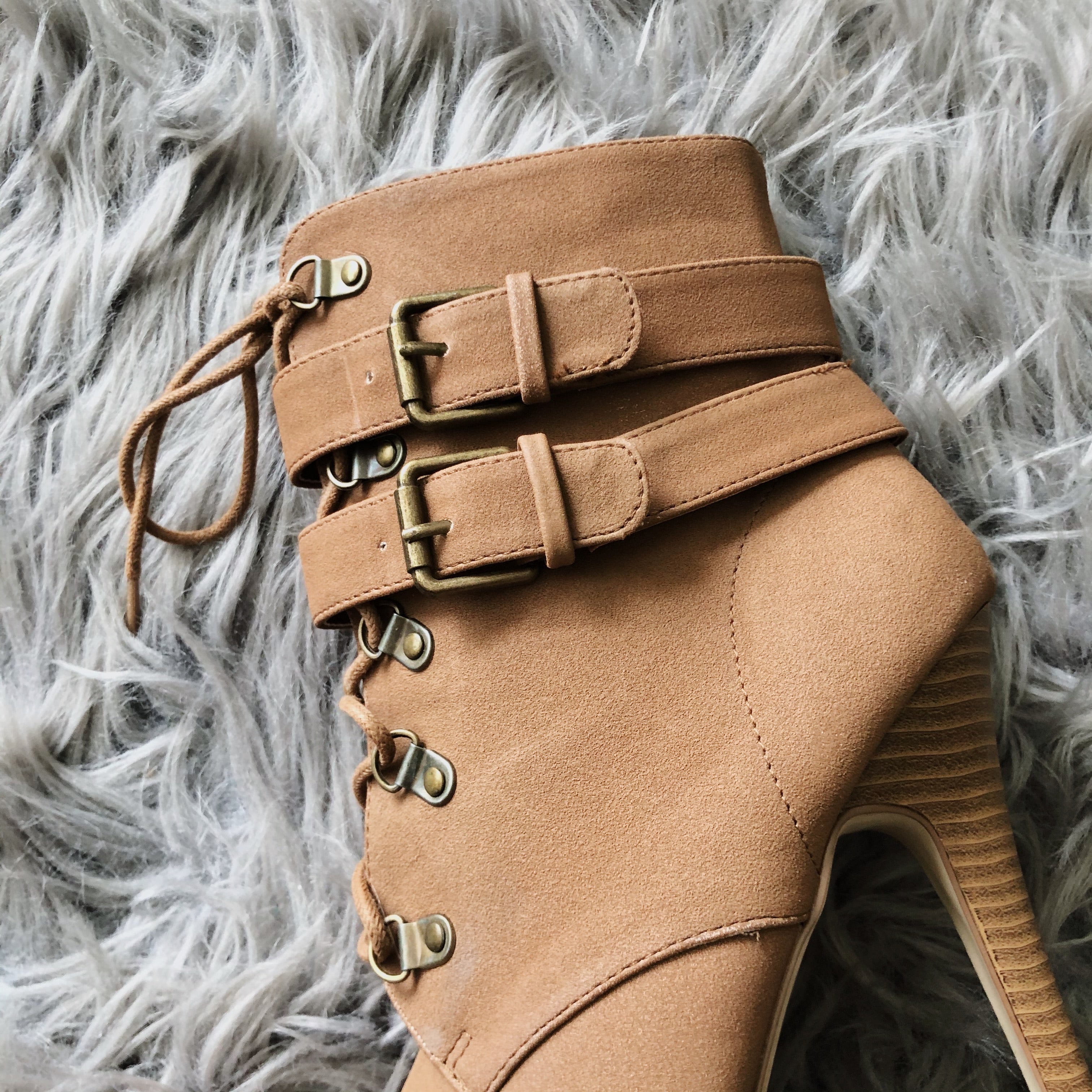 Too Bae 4 U Tan Lace Up Booties