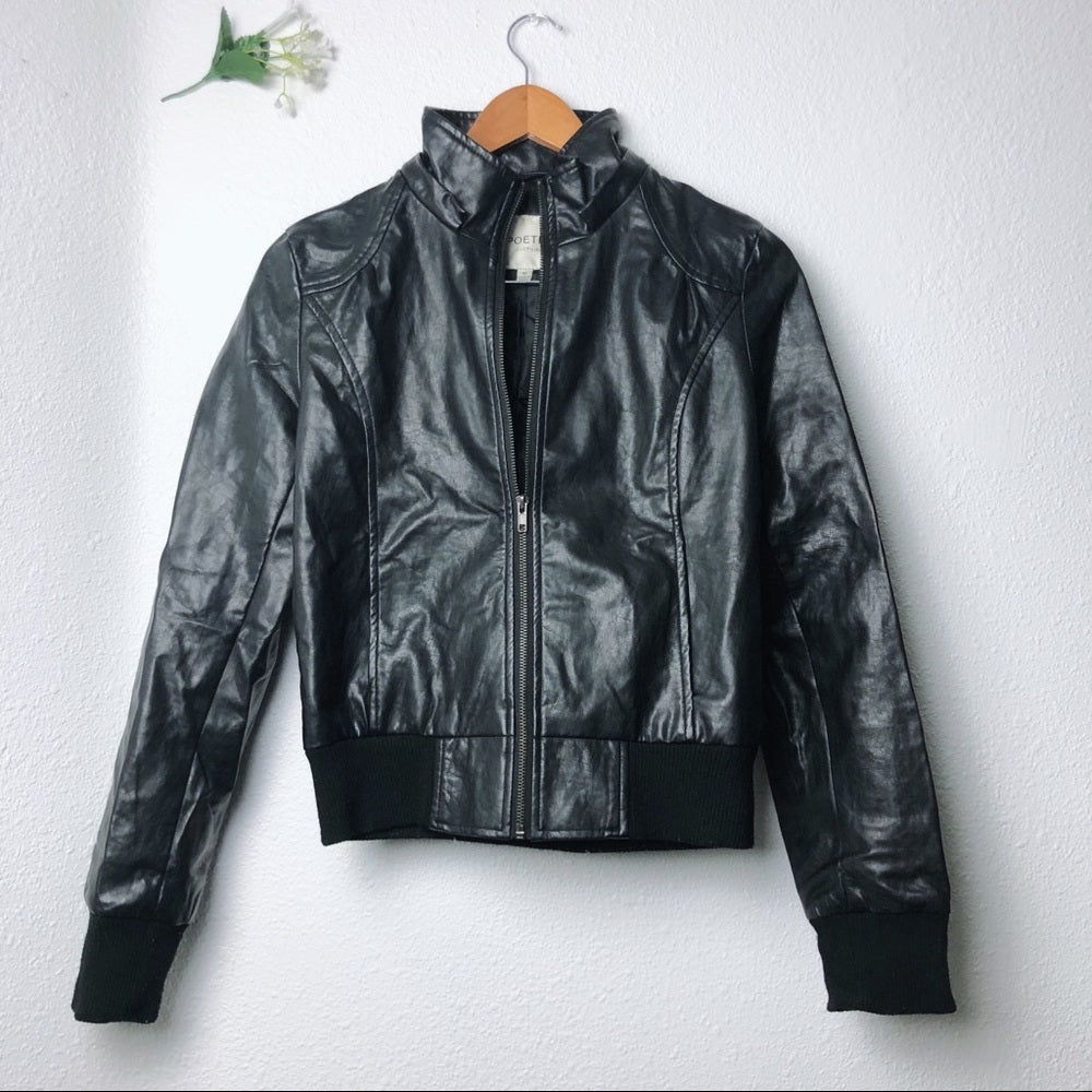 Black Poetry Faux Leather Zip Up Jacket