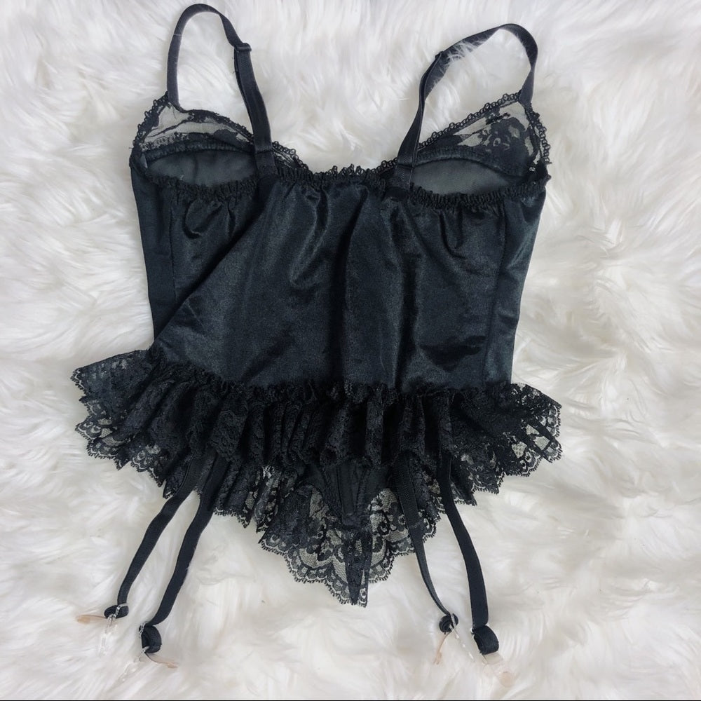 Black Ribbed Lace Baby Doll Corset Top