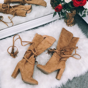 Light Tan Brown Calf High Heeled Boots