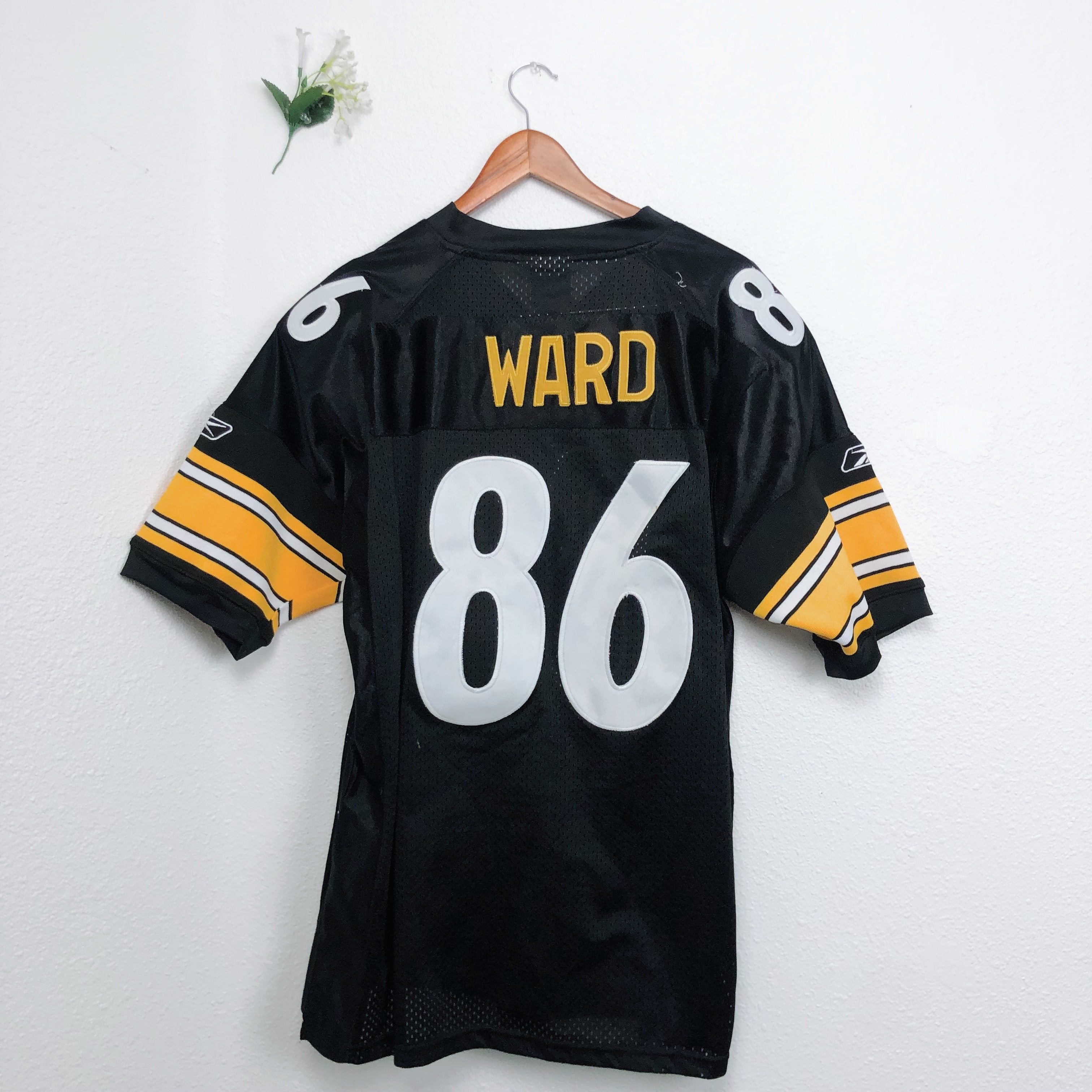 NFL Onfield Reebok Ward 86 Steelers Black and Yellow Football  Jersey