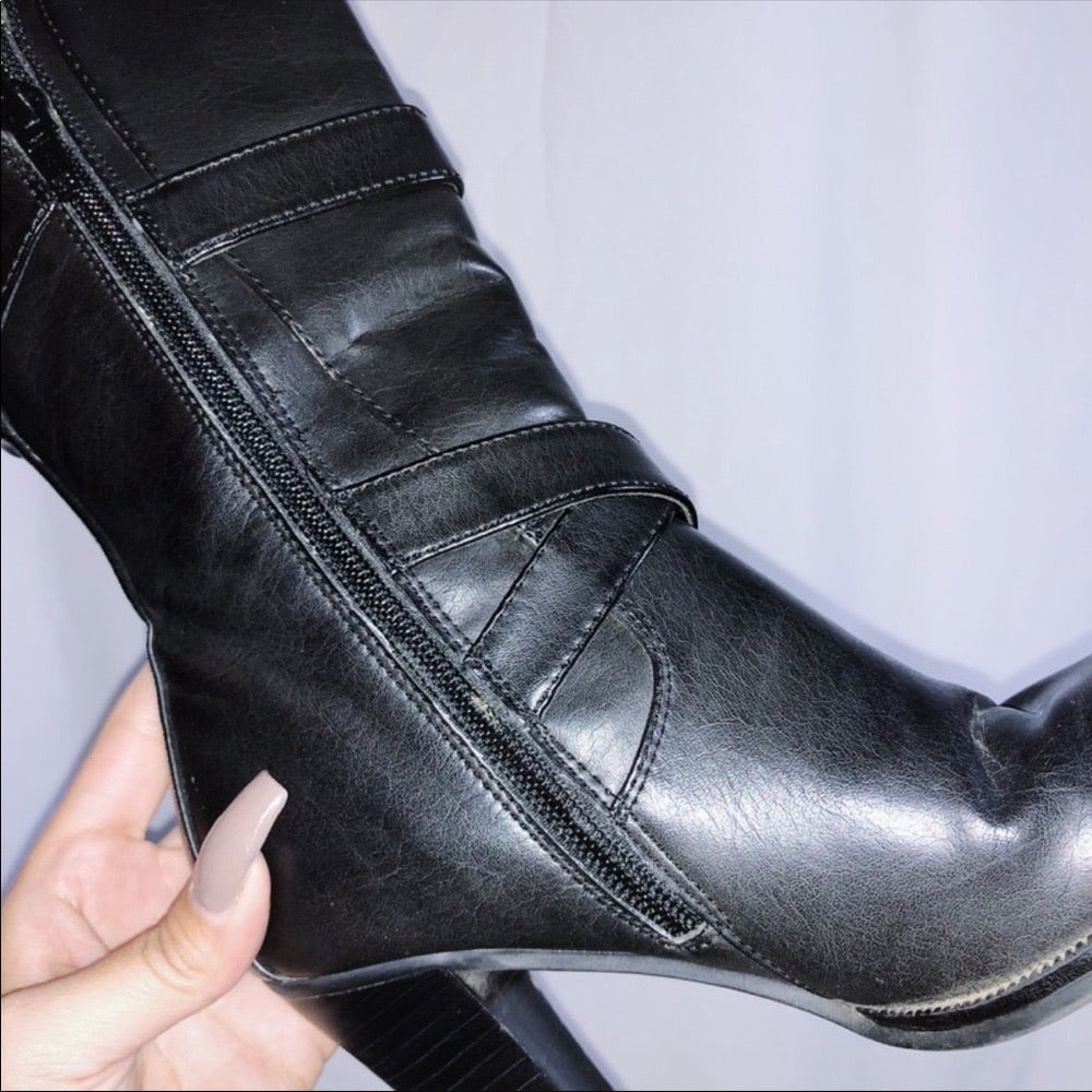 All Black Miss Bisou Calf Buckle Boots