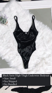 Black Satin High Thigh Bodysuit