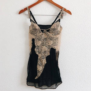 Nude and Black Slightly Distressed Lingerie Slip