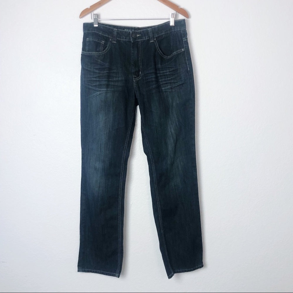 Denim Blvd Crease Design Dark Blue Jean Pants