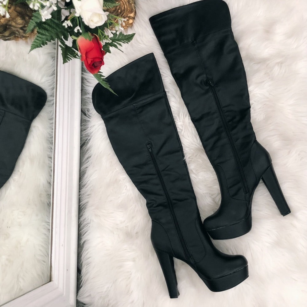 90’s Black Thigh High Chunky Platform Heels