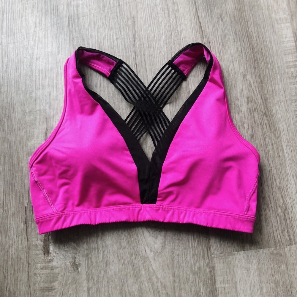 Hot Pink Stretchy and Mesh Padded Sports Bra