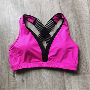 Hot Pink Stretchy and Mesh Padded Sports Bra