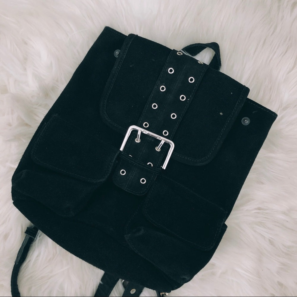 Coachella Black O Ring Soft Suede Backpack