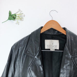 Vintage Bullocks Wilshire Black Leather Button Up Coat Jacket