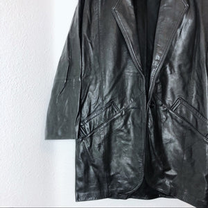 Vintage Bullocks Wilshire Black Leather Button Up Coat Jacket