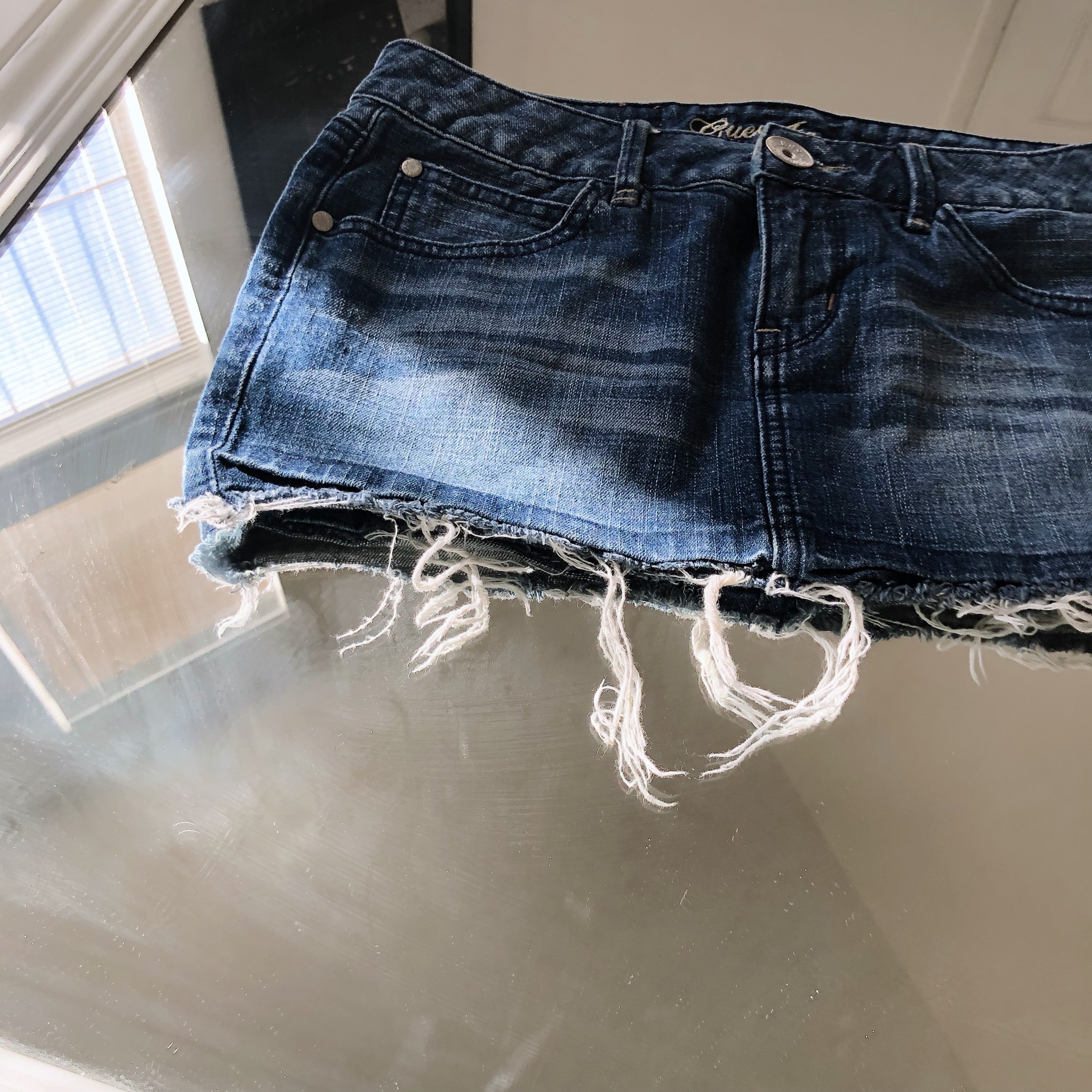 Vintage Y2K Guess Mini Distressed Blue Denim Jean Skirt