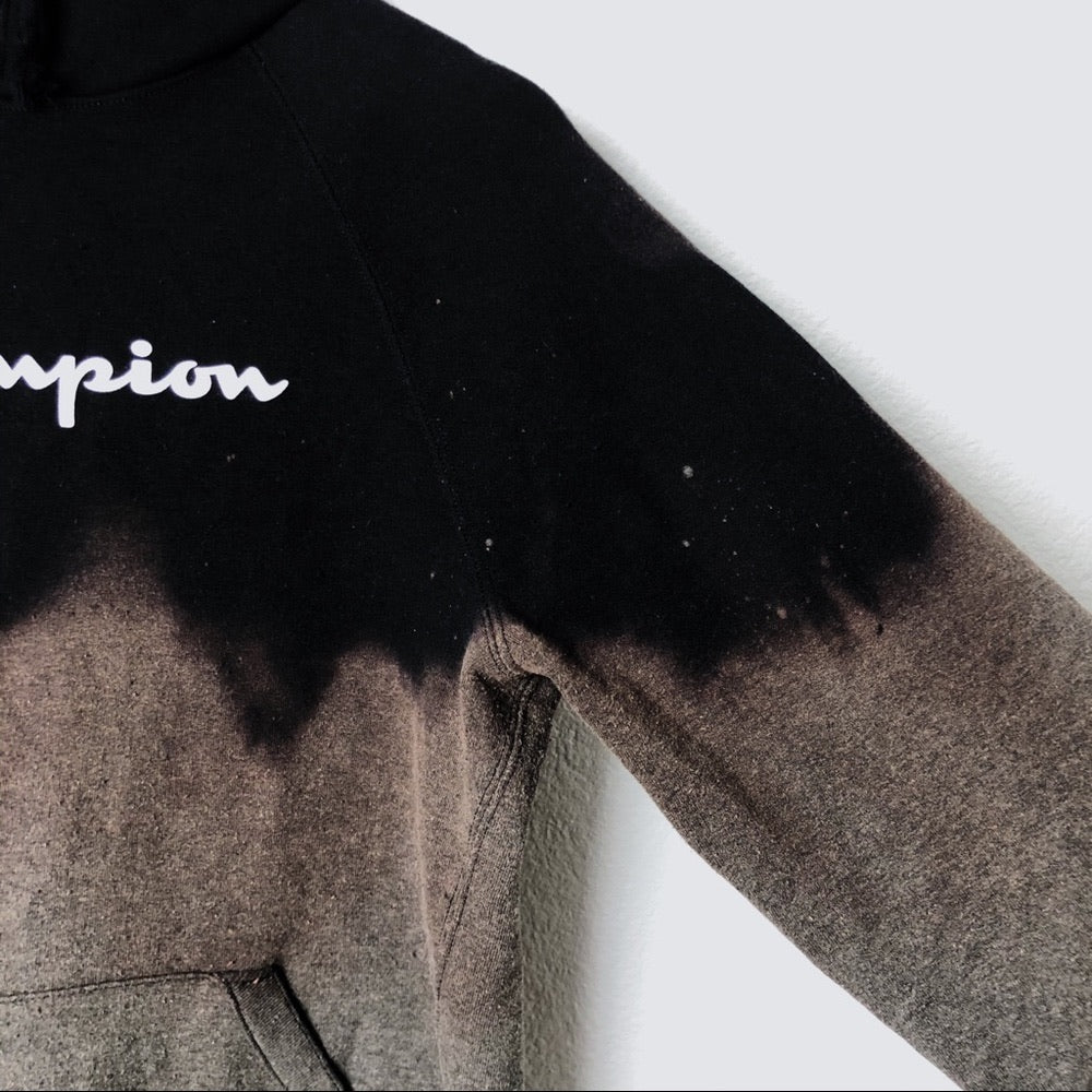 Custom Champion Acid Dripped Black & Brown Hoodie