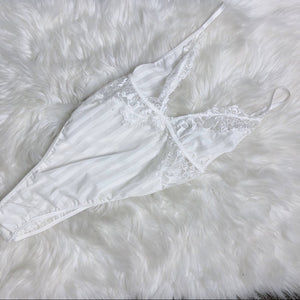 White Pinstripe Eyelash Detailed Bodysuit