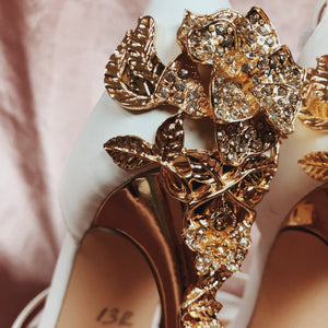 Angel Bayb White & Gold Floral Sandle Strap Heels