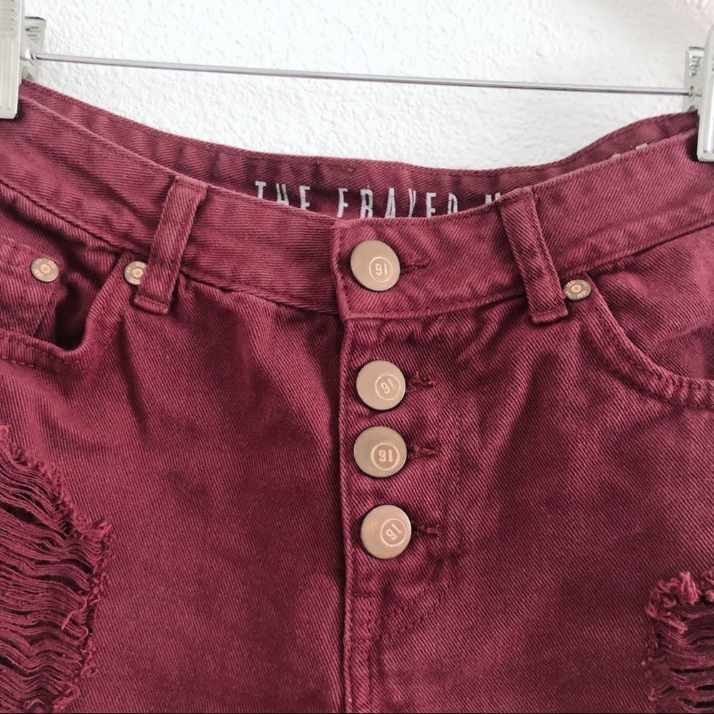 Maroon Frayed Midrise Cotton On Shorts