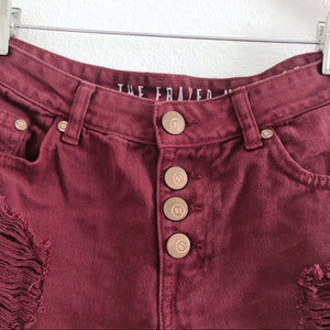 Maroon Frayed Midrise Cotton On Shorts