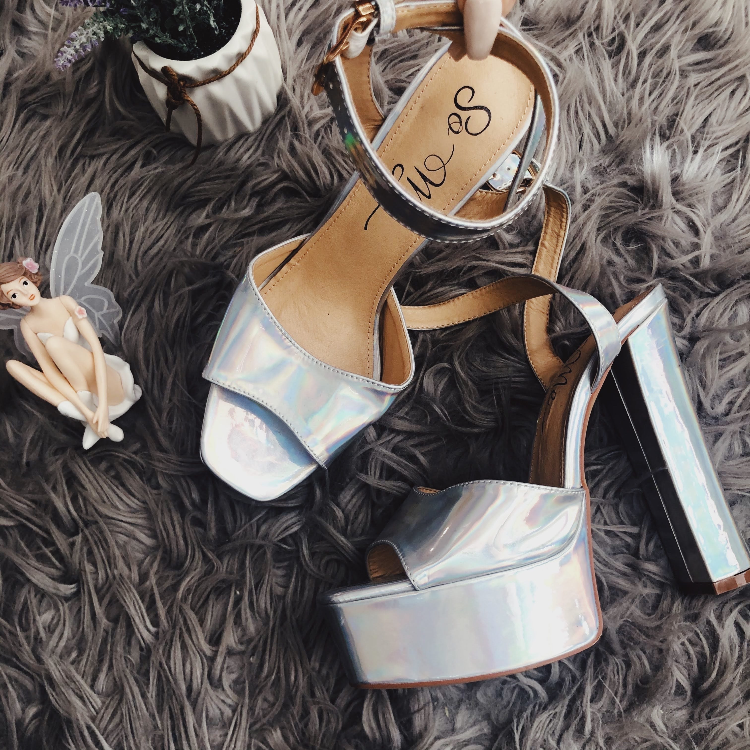 Cinderella Silver Open Toe Platform Strap Up